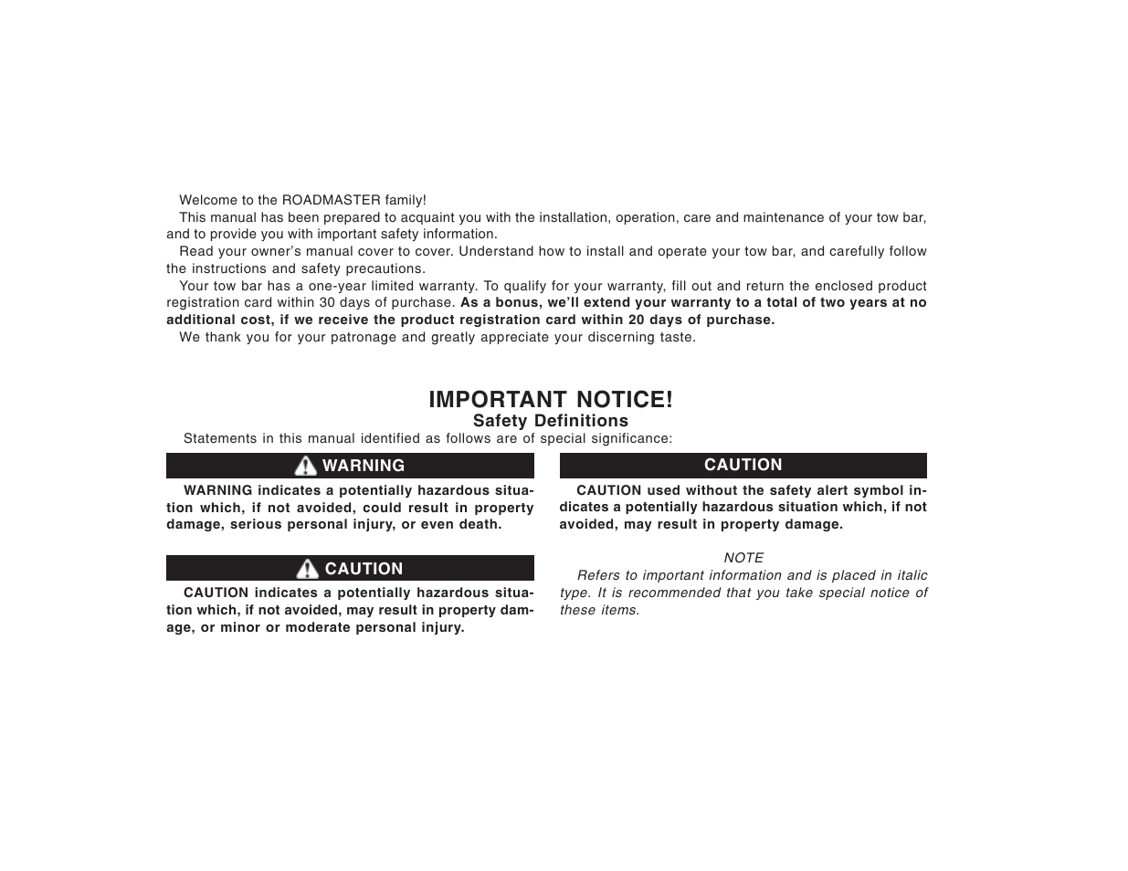 Important notice | Roadmaster Sterling All Terrain User Manual | Page 2 / 24