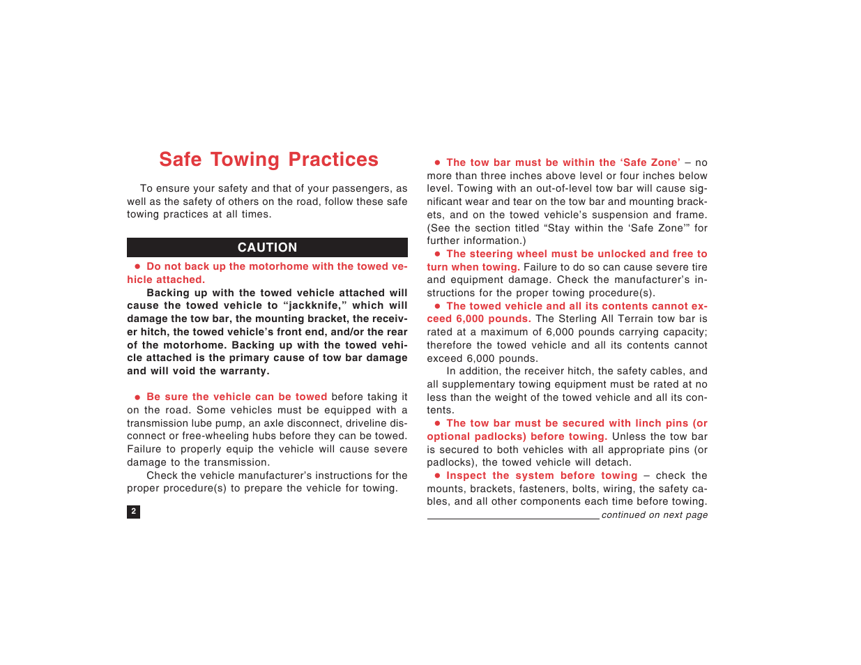 Safe towing practices | Roadmaster Sterling All Terrain User Manual | Page 4 / 24