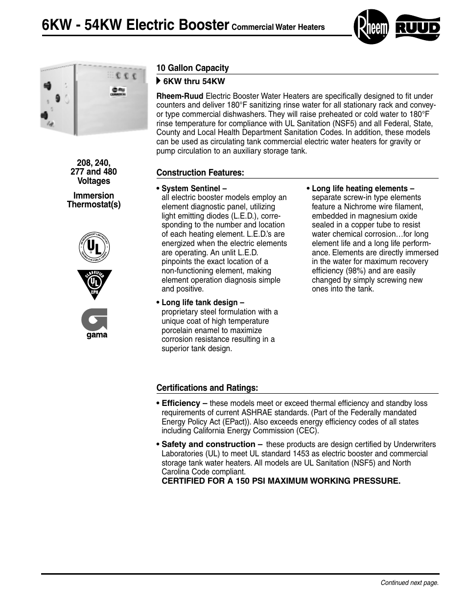 Rheem 54KW User Manual | 4 pages