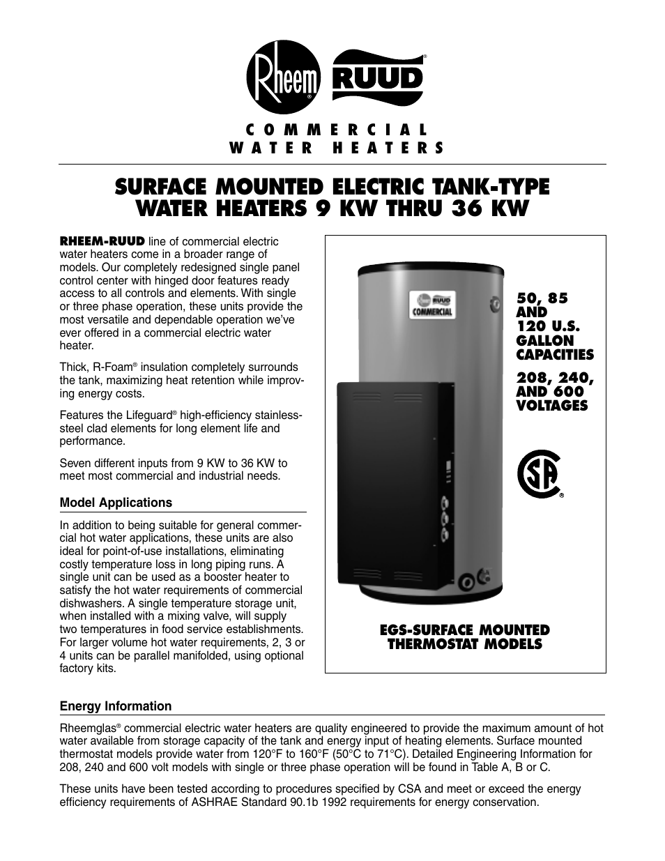 Rheem 9 Kw Thru 36 Kw User Manual | 4 pages