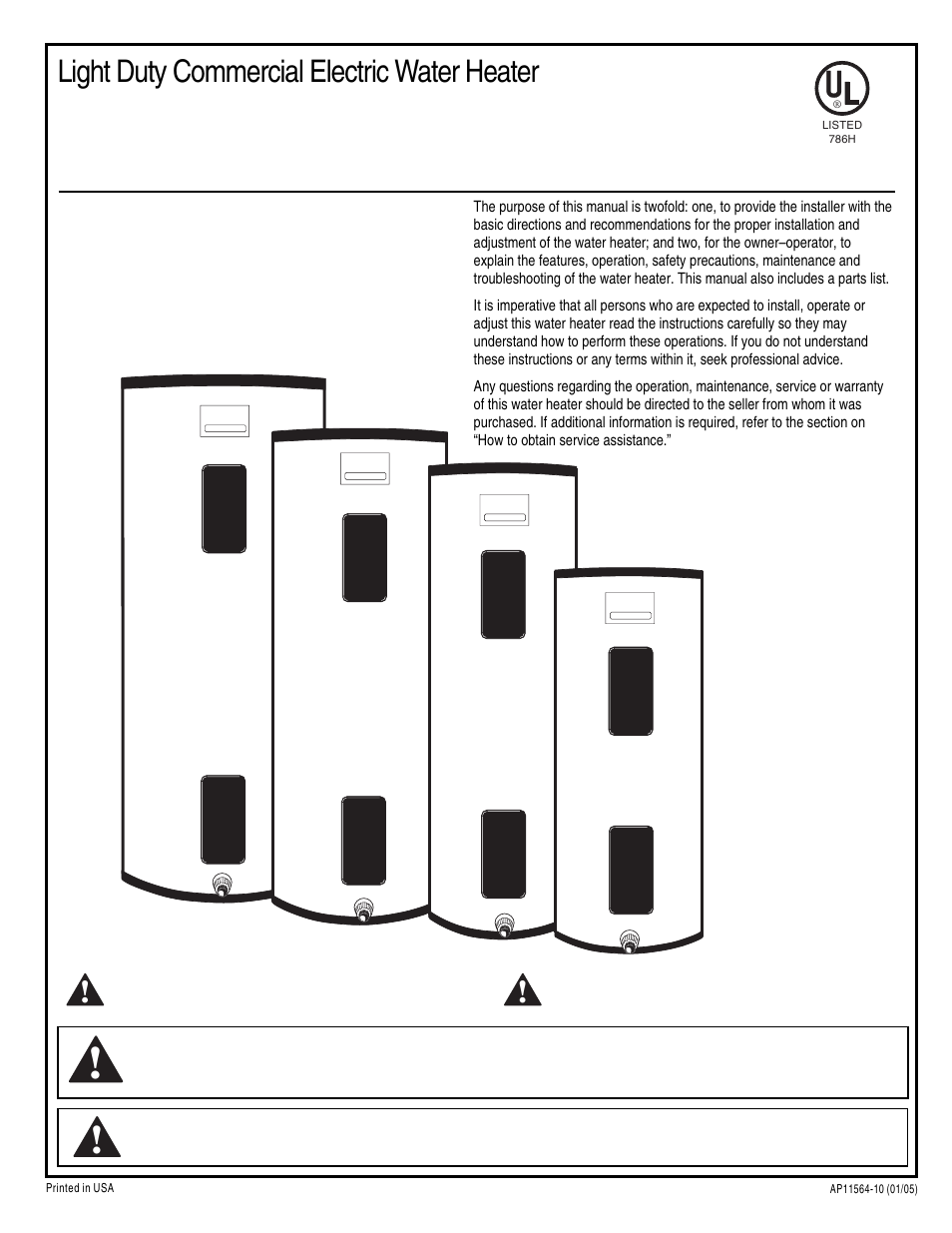 Rheem Light Duty Commercial Electric Water Heater User Manual | 12 pages