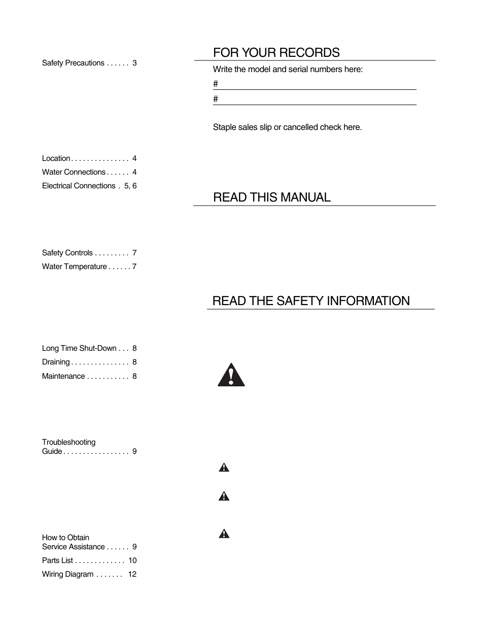 Read this manual for your records, Read the safety information, Danger | Warning, Caution, Notice | Rheem Light Duty Commercial Electric Water Heater User Manual | Page 2 / 12