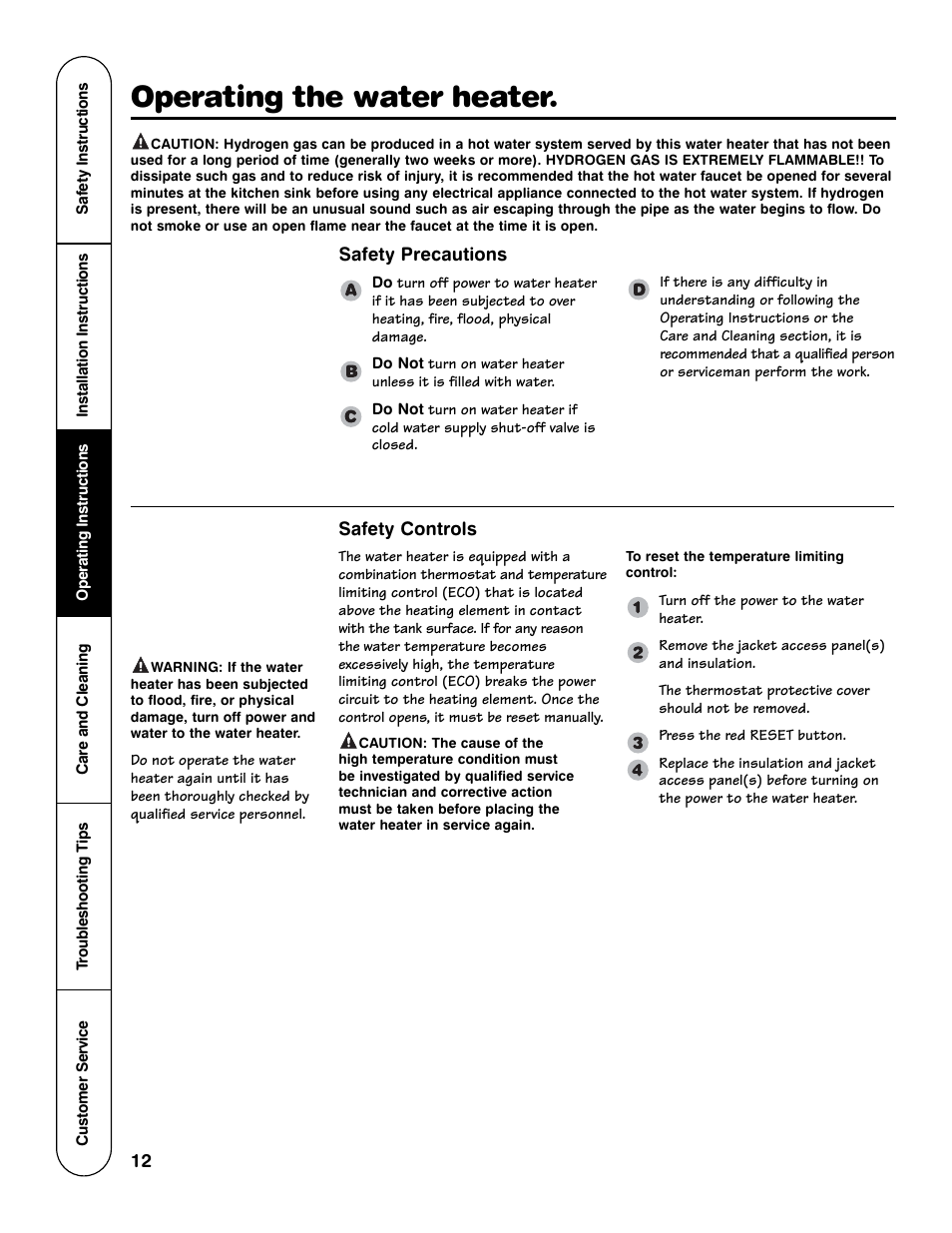 Operating the water heater | Rheem GE Series User Manual | Page 12 / 20