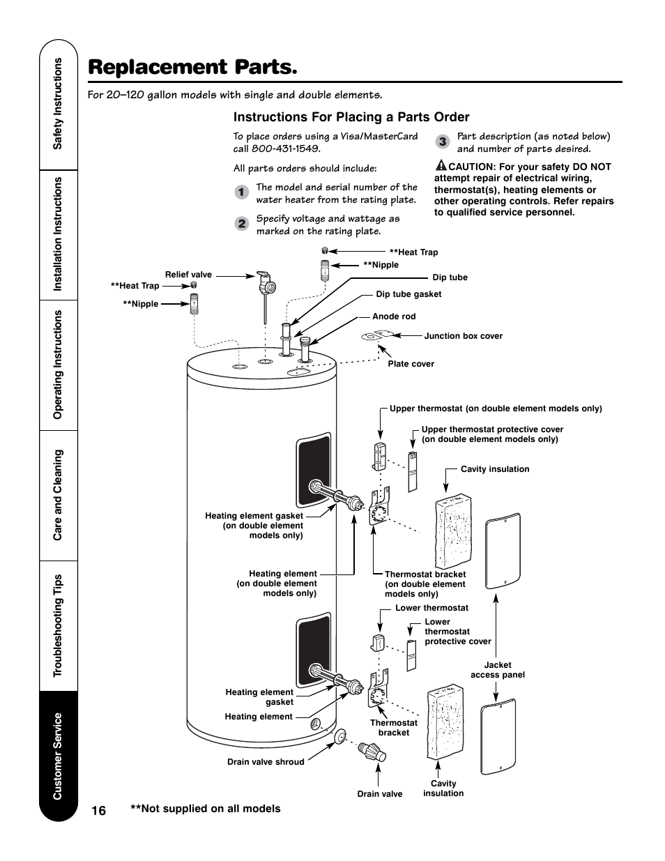 Replacement parts, Instructions for placing a parts order | Rheem GE Series User Manual | Page 16 / 20