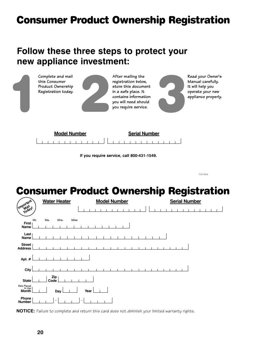 Consumer product ownership registration | Rheem GE Series User Manual | Page 20 / 20