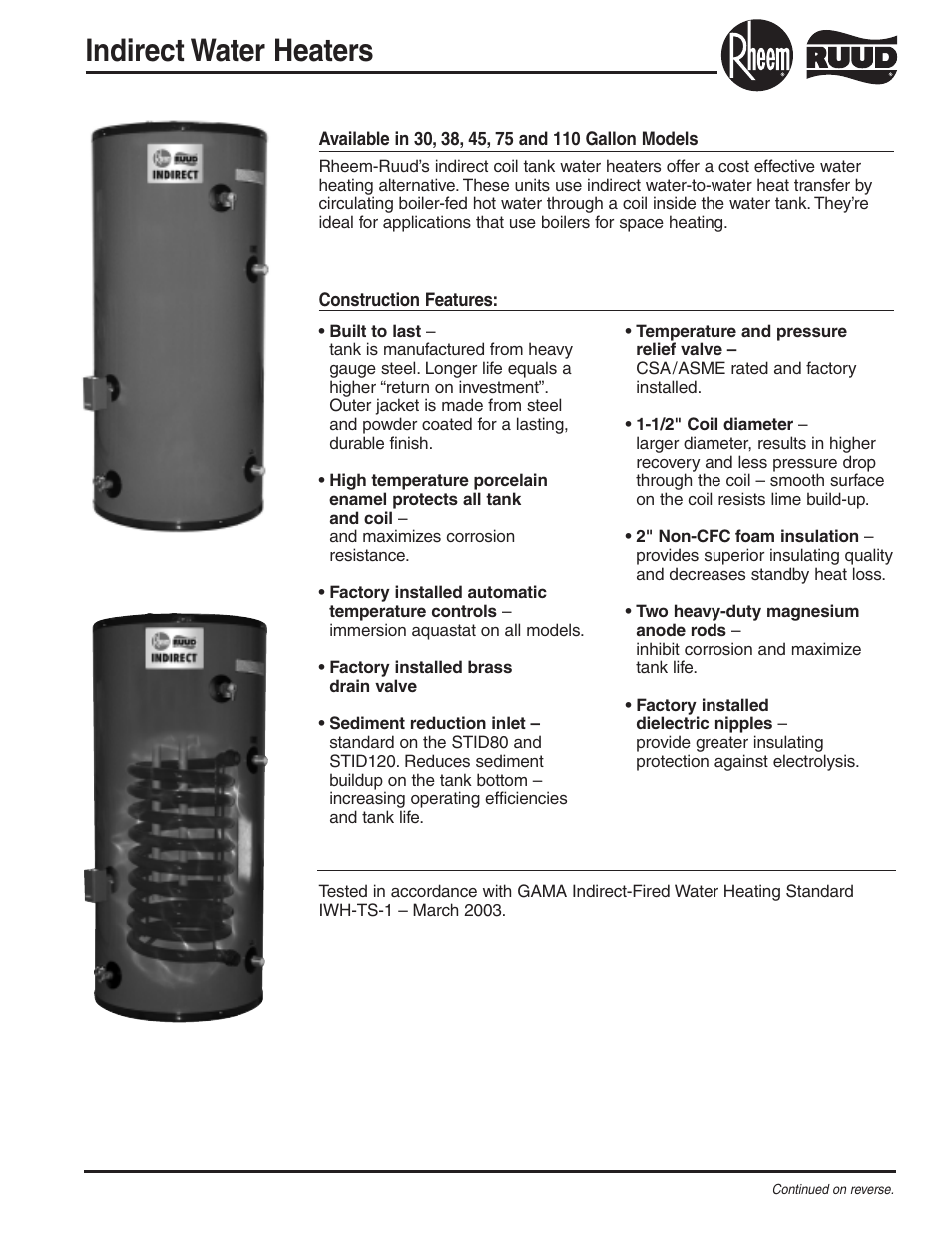 Rheem 110 User Manual | 2 pages