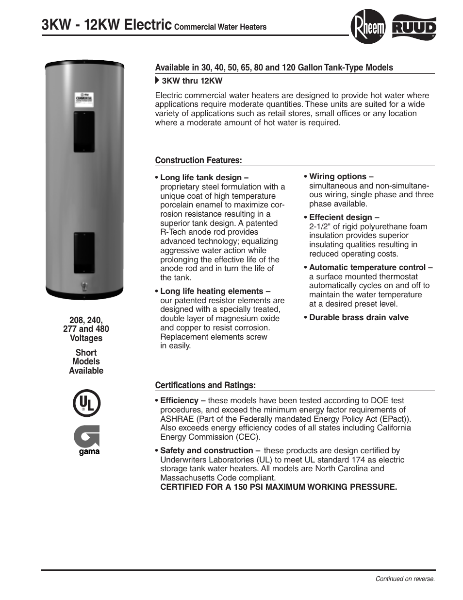 Rheem 80 User Manual | 2 pages