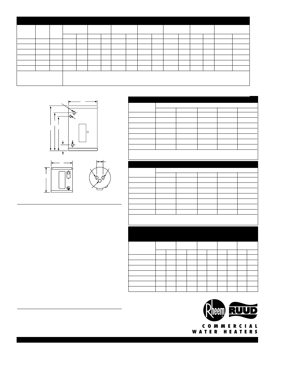 Ab c d e, Dimensional information, Electrical characteristics | Recovery capacities, Product availability, Recommended specifications, Limited warranty, Model: egsp2 | Rheem 120 User Manual | Page 2 / 2