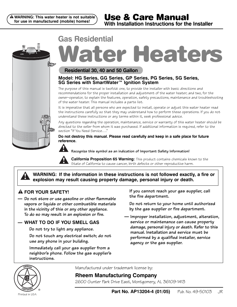 Rheem HG Series User Manual | 28 pages