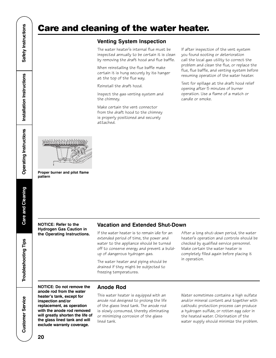 Care and cleaning of the water heater | Rheem HG Series User Manual | Page 20 / 28