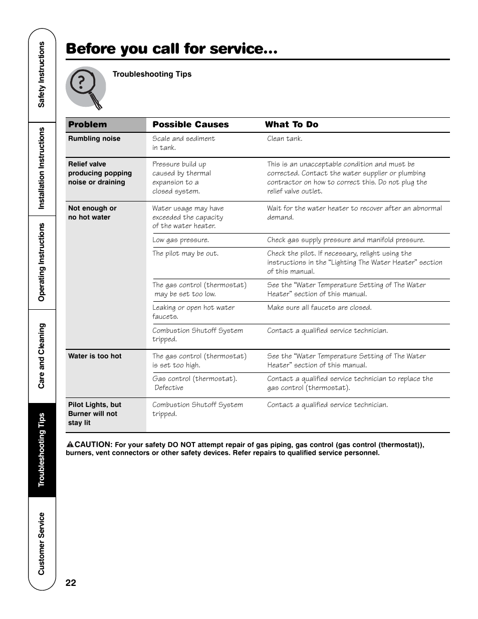 Before you call for service | Rheem HG Series User Manual | Page 22 / 28