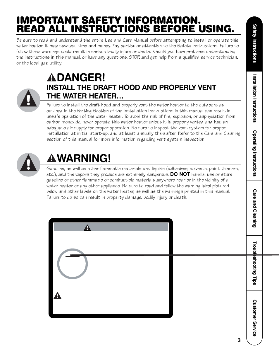 Danger, Warning | Rheem HG Series User Manual | Page 3 / 28