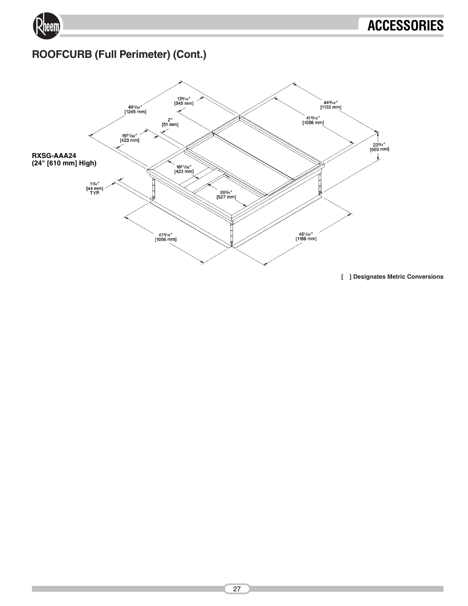 Accessories, Roofcurb (full perimeter) (cont.) | Rheem RSNA-B Series User Manual | Page 27 / 40