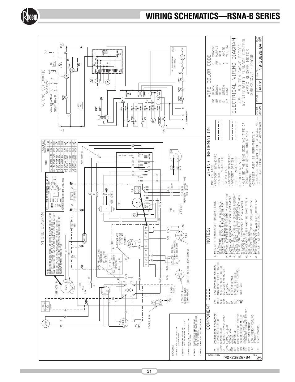 Wiring schematics—rsna-b series | Rheem RSNA-B Series User Manual | Page 31 / 40