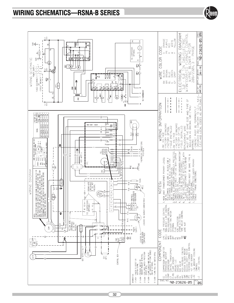 Wiring schematics—rsna-b series | Rheem RSNA-B Series User Manual | Page 32 / 40