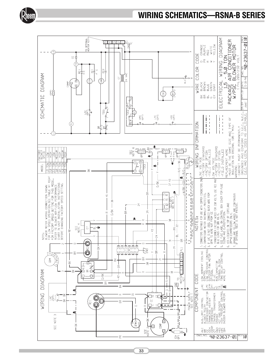 Wiring schematics—rsna-b series | Rheem RSNA-B Series User Manual | Page 33 / 40