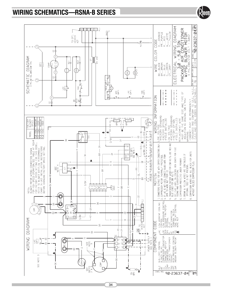 Wiring schematics—rsna-b series | Rheem RSNA-B Series User Manual | Page 34 / 40
