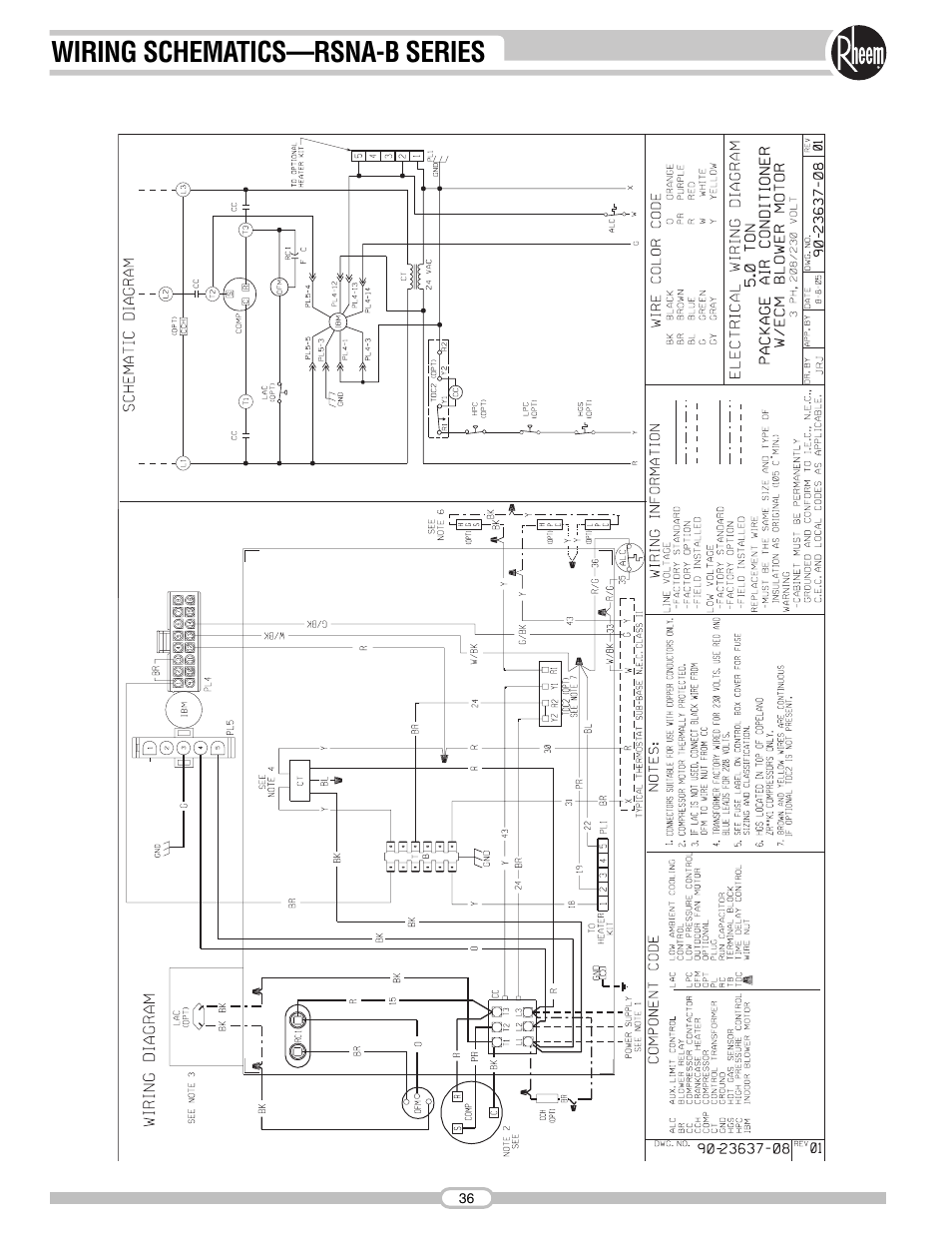 Wiring schematics—rsna-b series | Rheem RSNA-B Series User Manual | Page 36 / 40