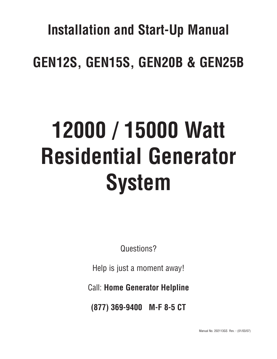 Rheem RESIDENTIAL GENERATOR SYSTEM GEN12S User Manual | 23 pages