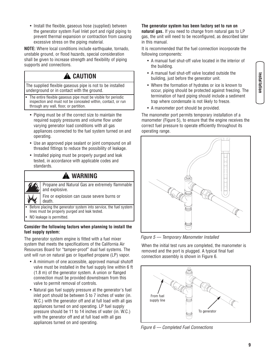 Warning, Caution | Rheem RESIDENTIAL GENERATOR SYSTEM GEN12S User Manual | Page 11 / 23