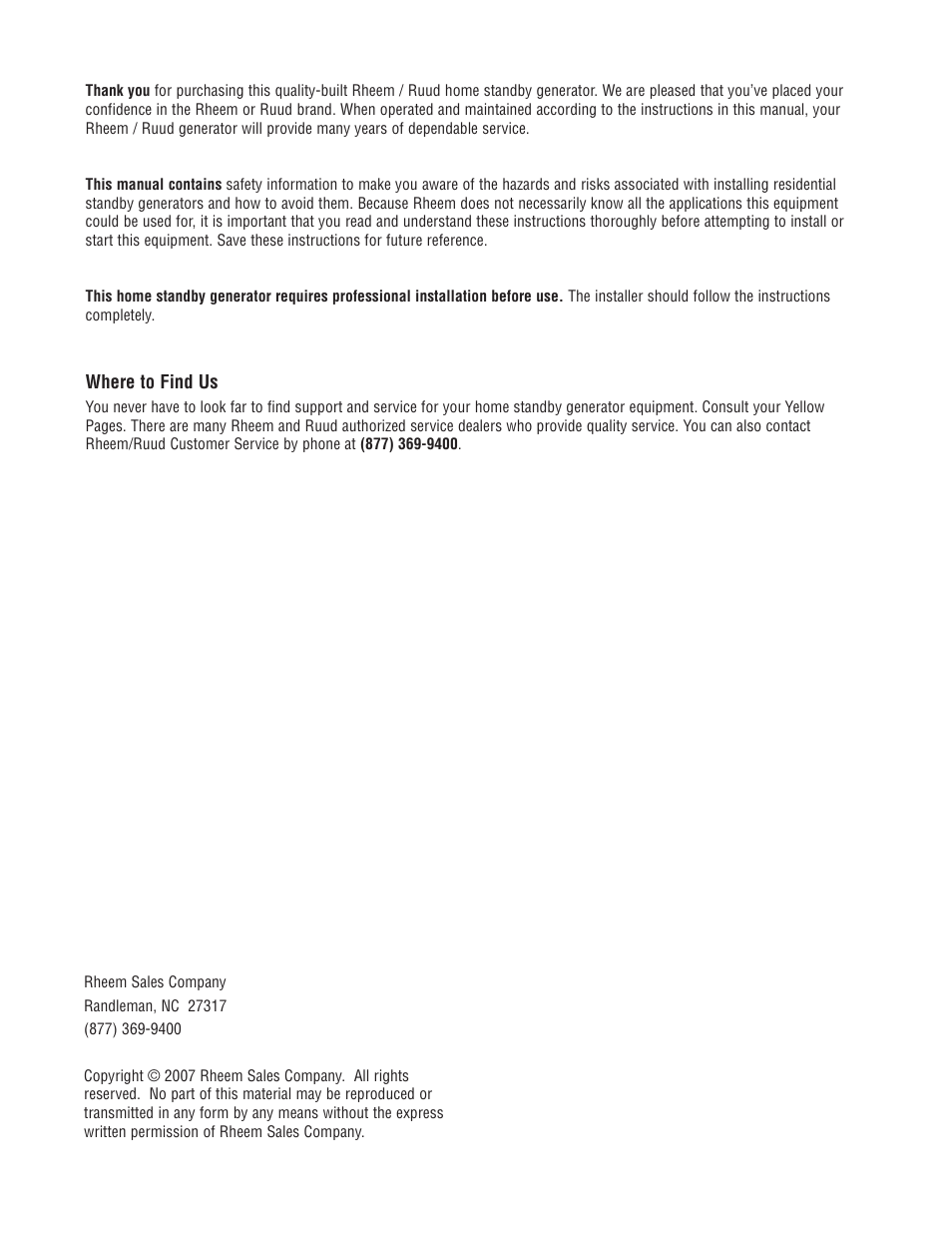 Rheem RESIDENTIAL GENERATOR SYSTEM GEN12S User Manual | Page 2 / 23