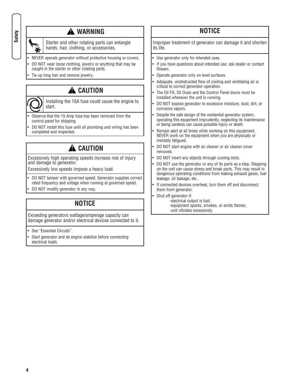 Notice, Caution, Warning | Rheem RESIDENTIAL GENERATOR SYSTEM GEN12S User Manual | Page 6 / 23