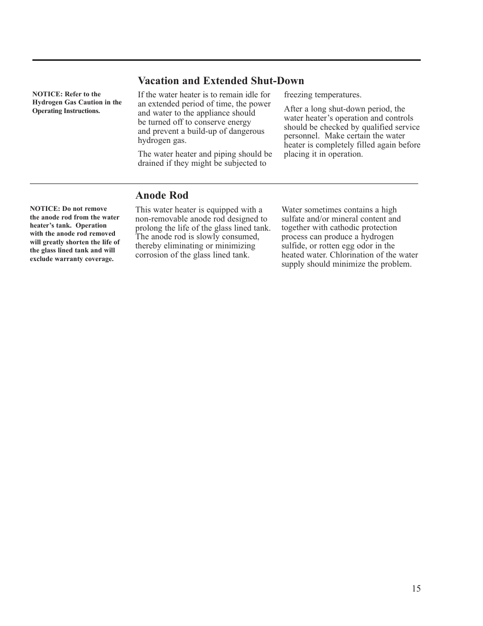 Vacation and extended shut-down, Anode rod | Rheem AP15121-1 User Manual | Page 15 / 20