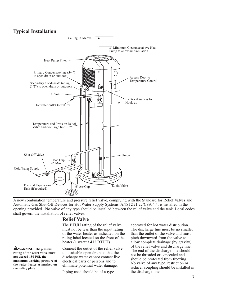 Relief valve, Typical installation | Rheem AP15121-1 User Manual | Page 7 / 20