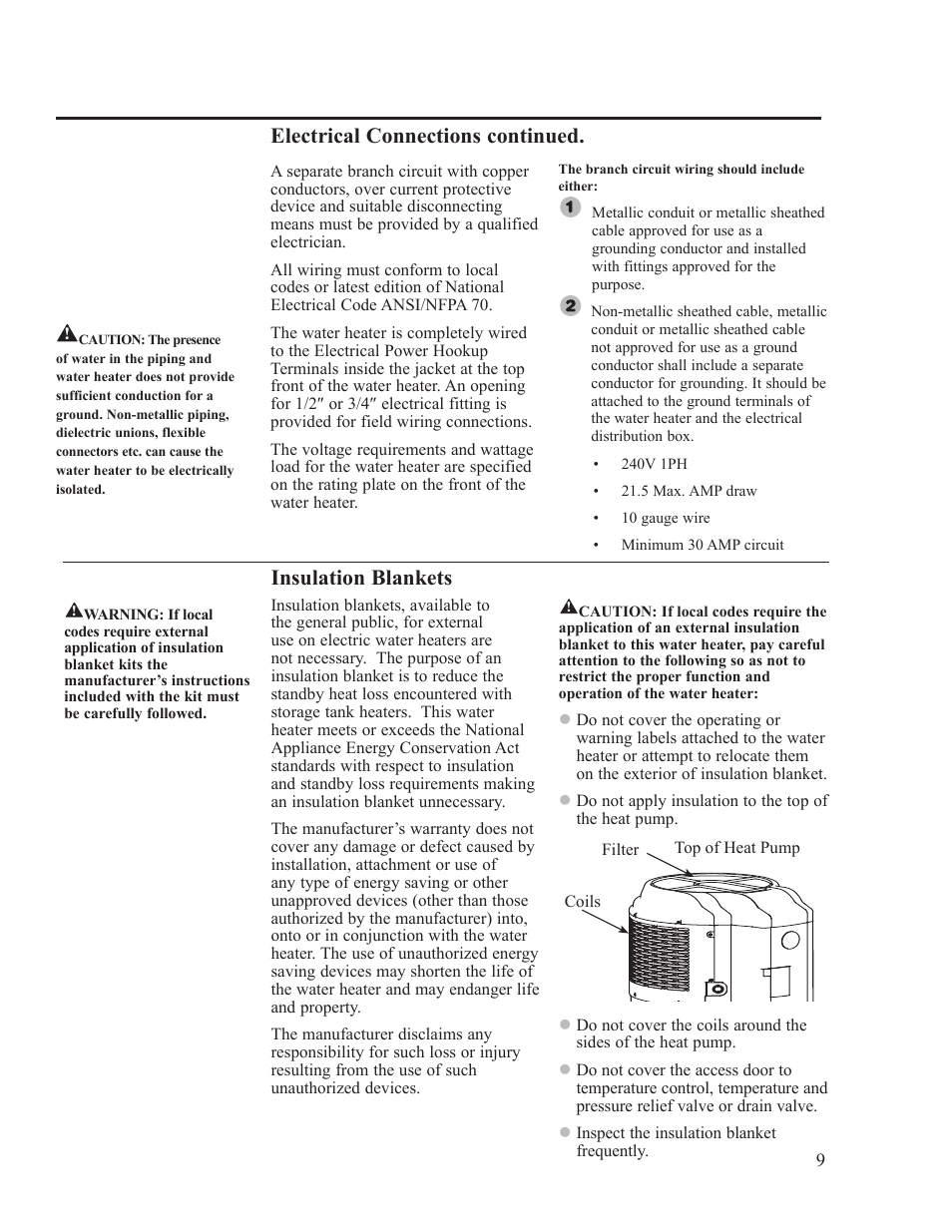 Insulation blankets, Electrical connections continued | Rheem AP15121-1 User Manual | Page 9 / 20