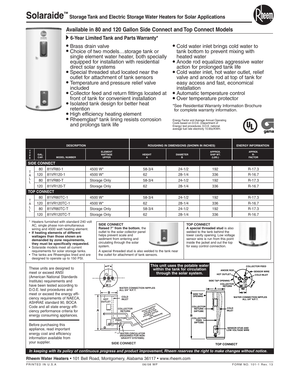 Rheem 81VR80TC-1 User Manual | 1 page