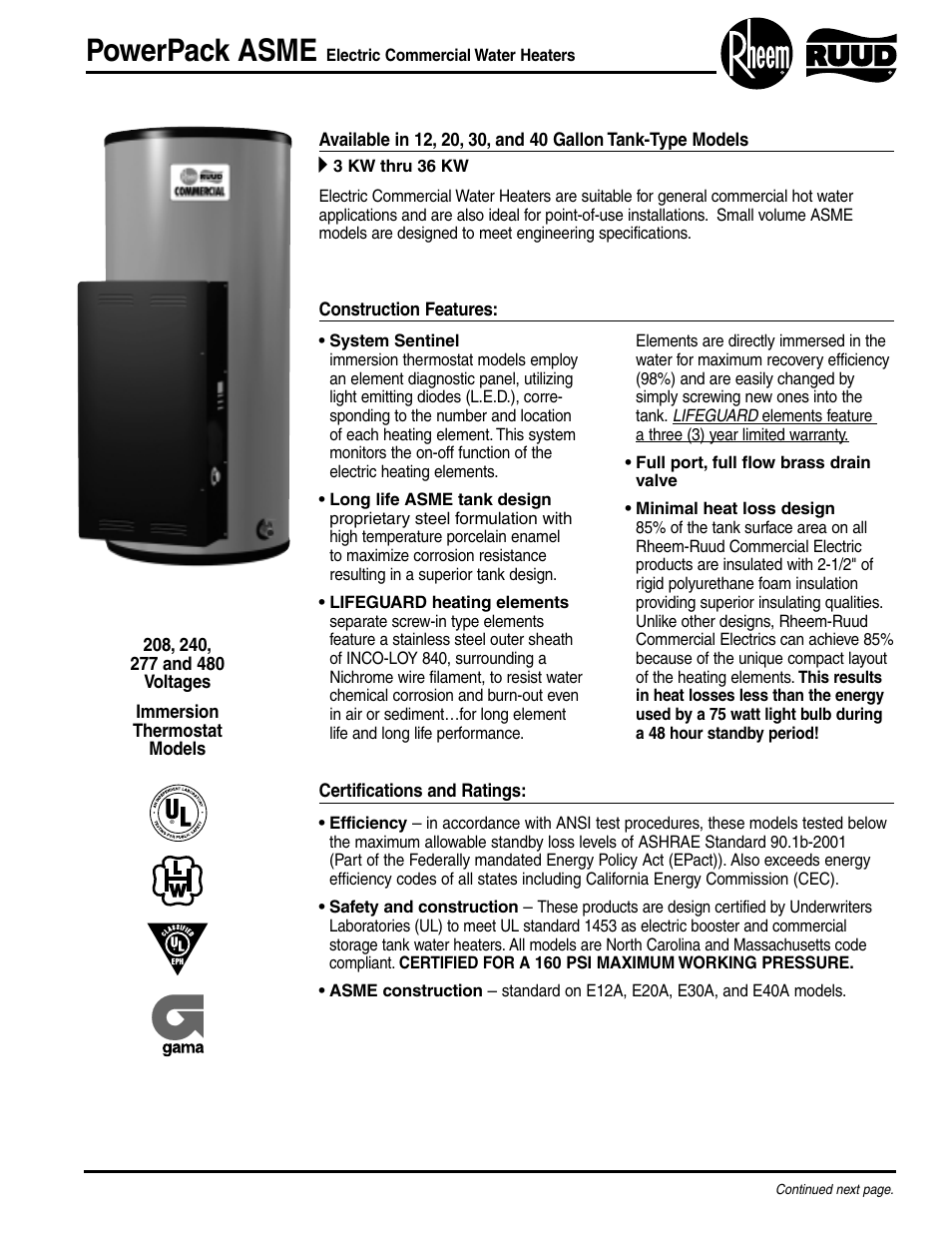 Rheem ASME 40 User Manual | 4 pages