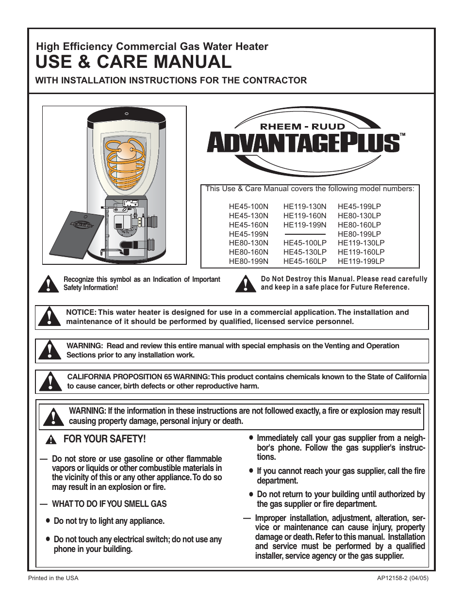 Rheem HE80-130LP User Manual | 30 pages