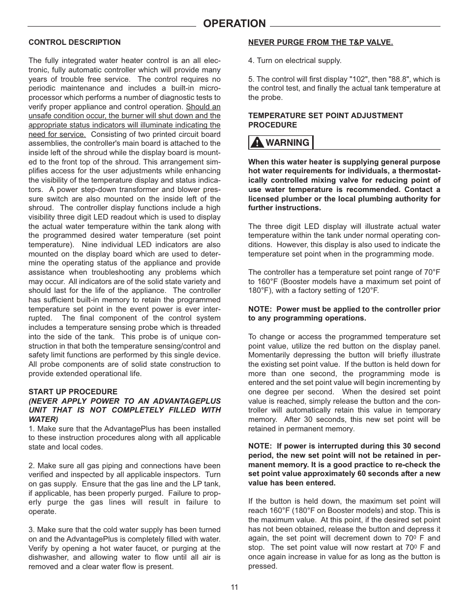 Operation | Rheem HE80-130LP User Manual | Page 11 / 30