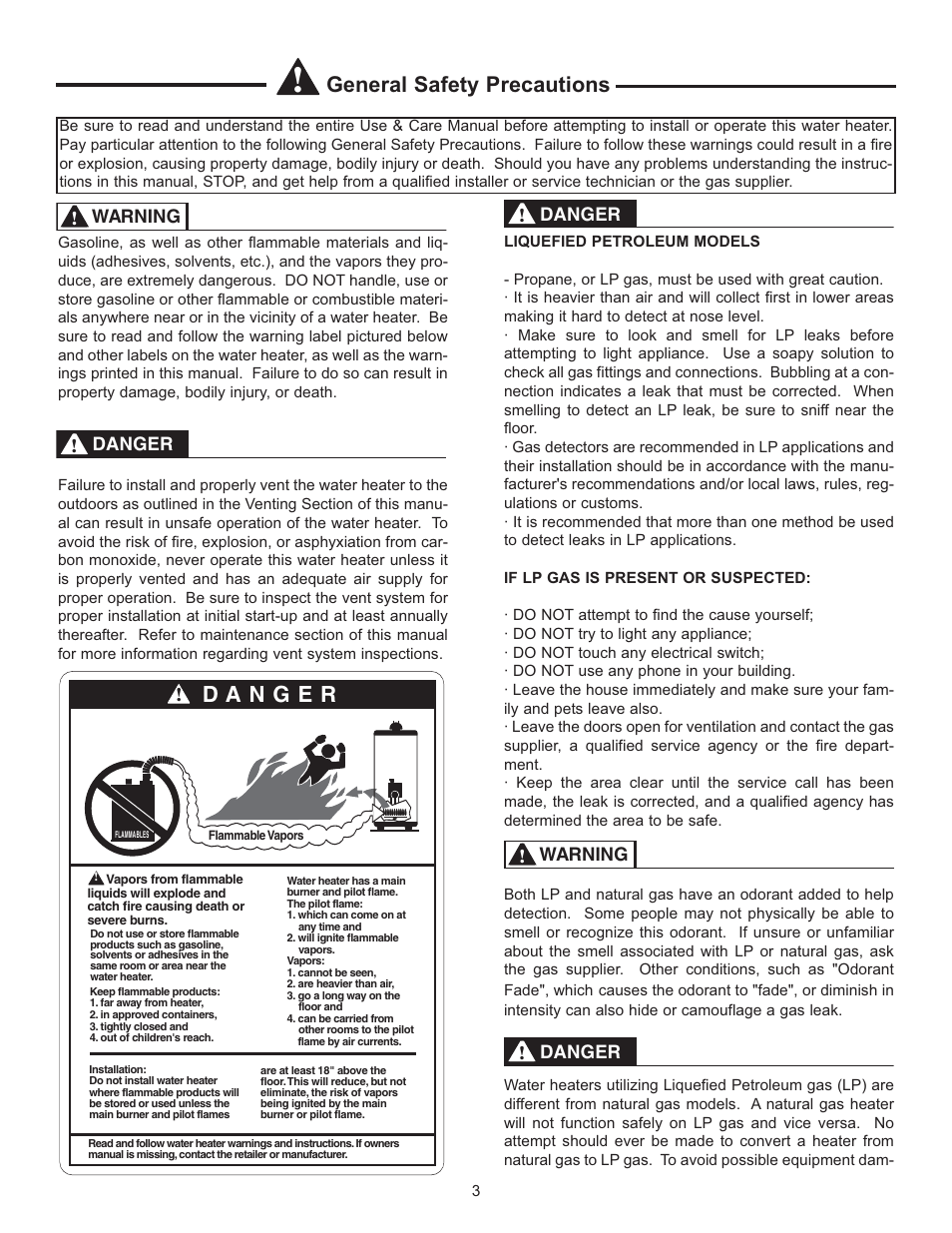 General safety precautions | Rheem HE80-130LP User Manual | Page 3 / 30