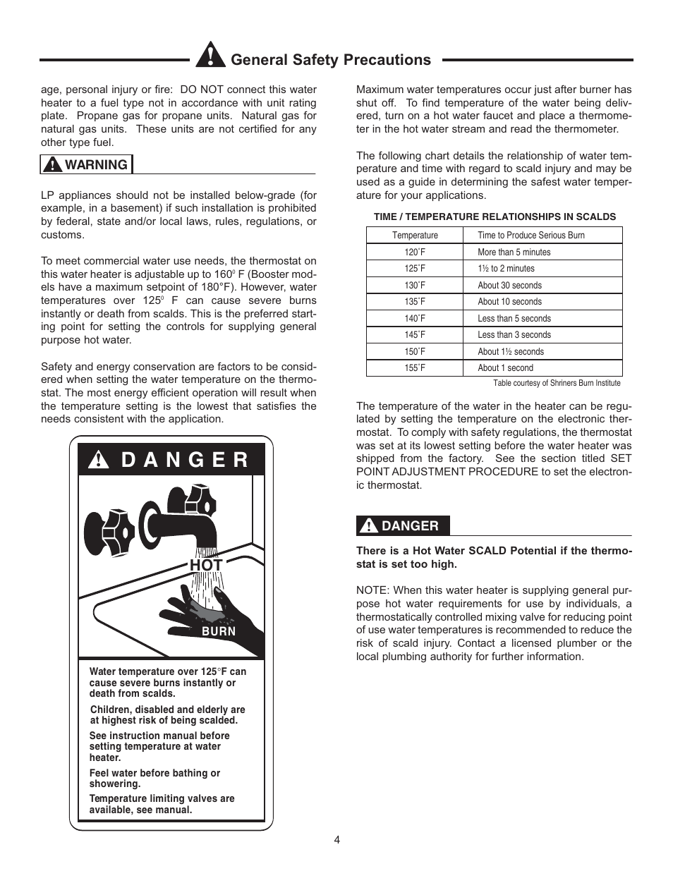 General safety precautions | Rheem HE80-130LP User Manual | Page 4 / 30