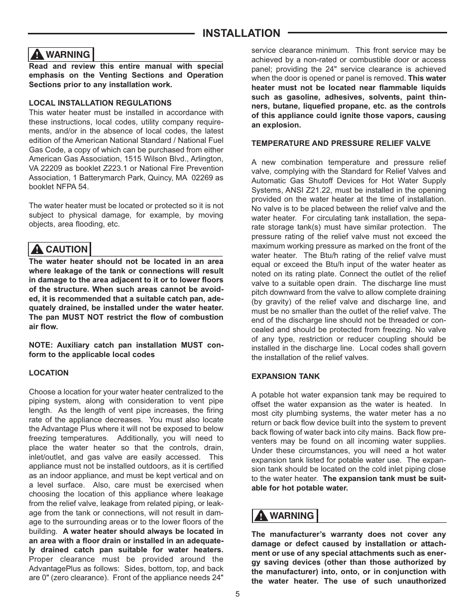 Installation | Rheem HE80-130LP User Manual | Page 5 / 30