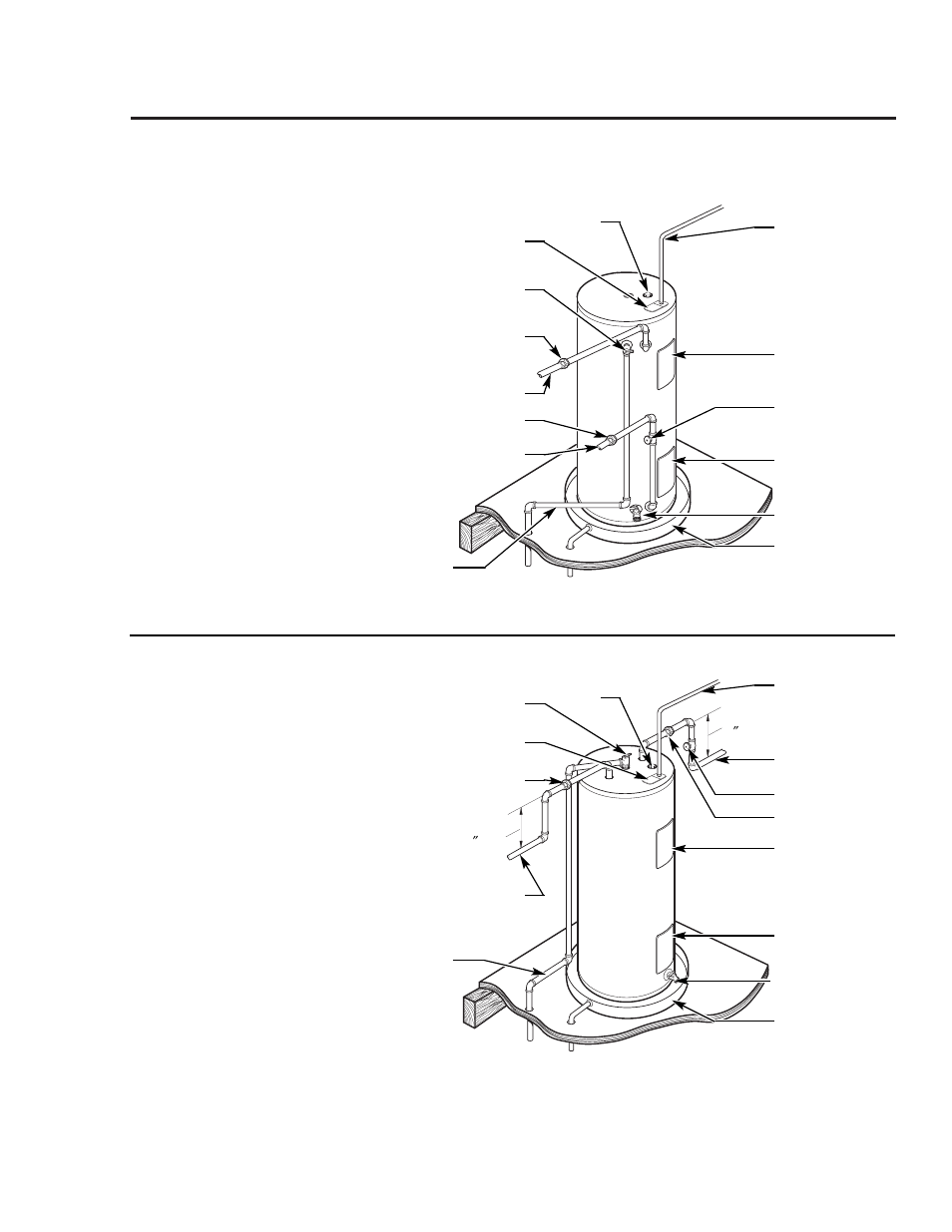 Installing the water heater, Typical side connect installation, Typical top connect installation | Rheem Warrior Series AP10414-9 User Manual | Page 8 / 20
