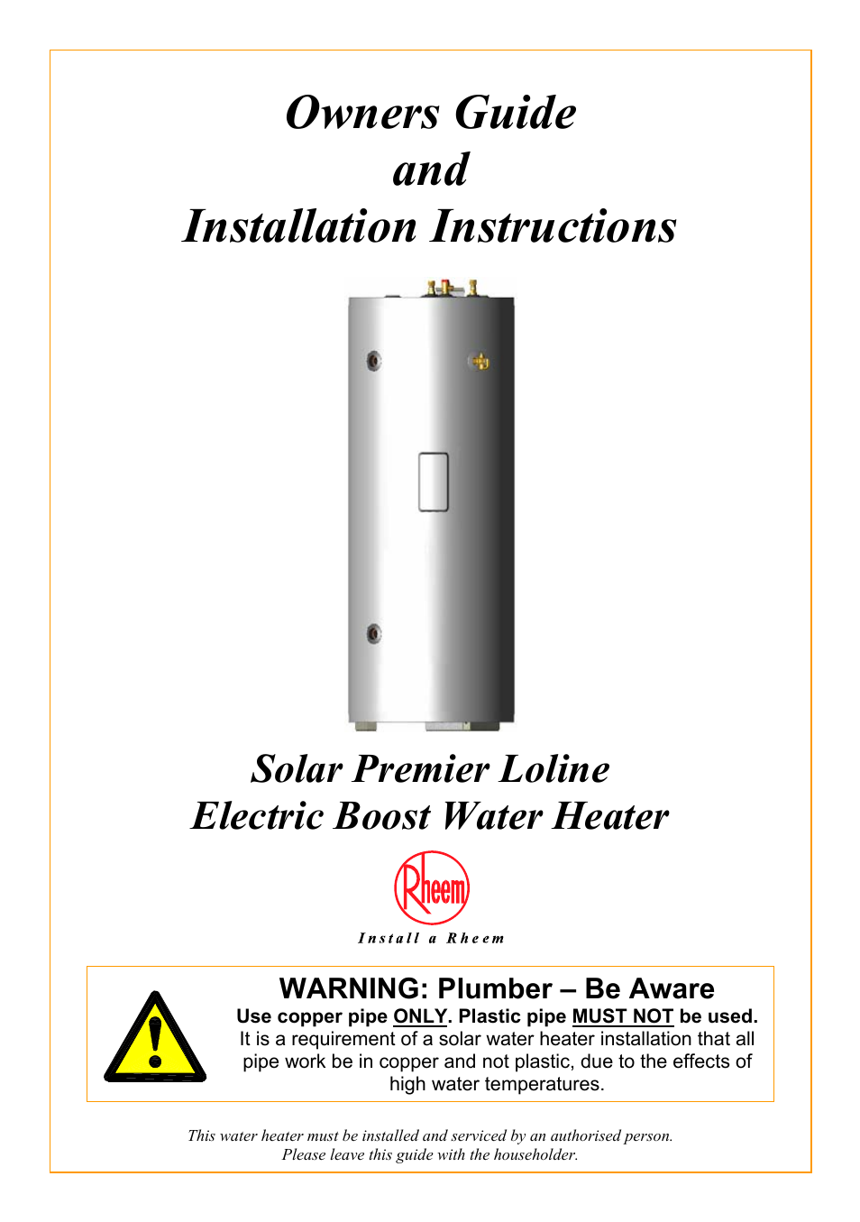 Rheem Water Heater User Manual | 80 pages