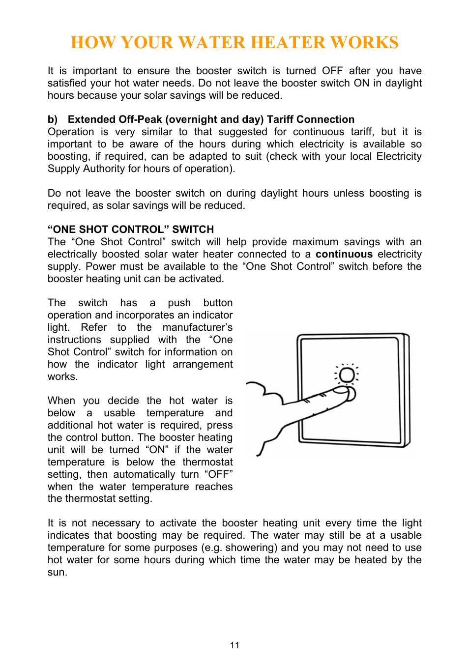 One shot control” switch, One shot control, How your water heater works | Rheem Water Heater User Manual | Page 11 / 80