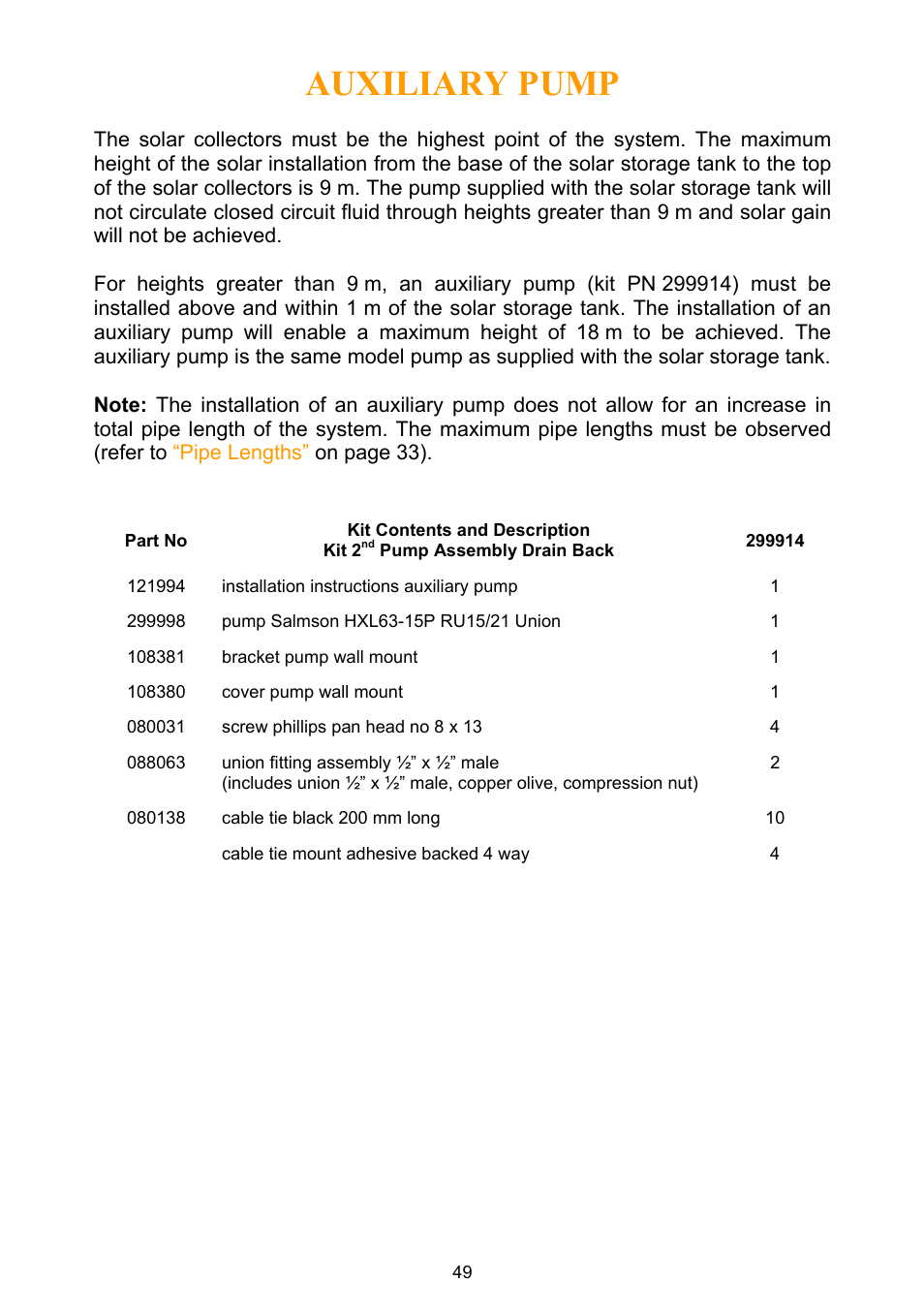 Auxiliary pump | Rheem Water Heater User Manual | Page 49 / 80