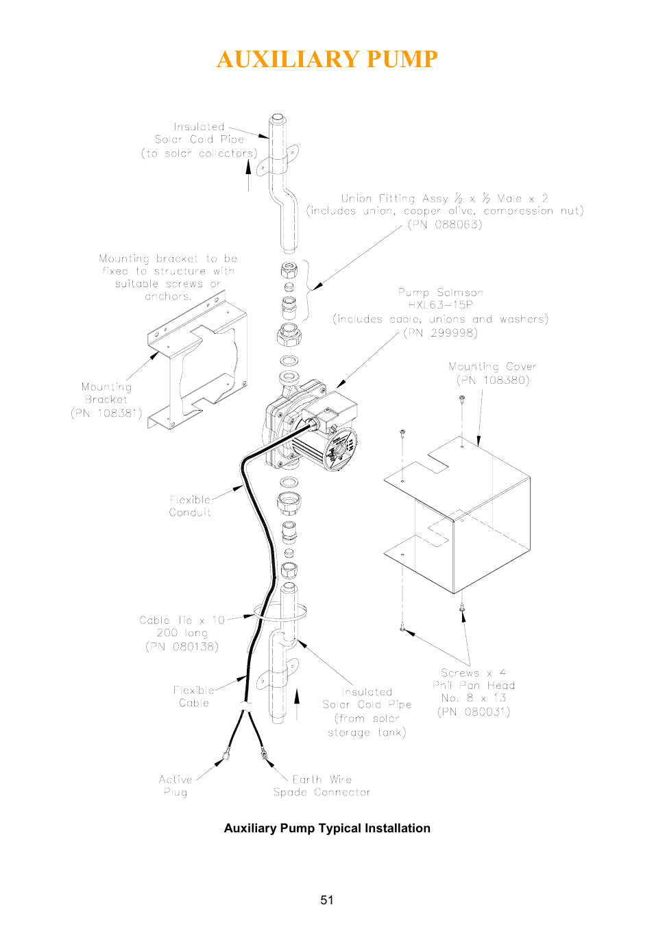 Installation diagram, Auxiliary pump | Rheem Water Heater User Manual | Page 51 / 80