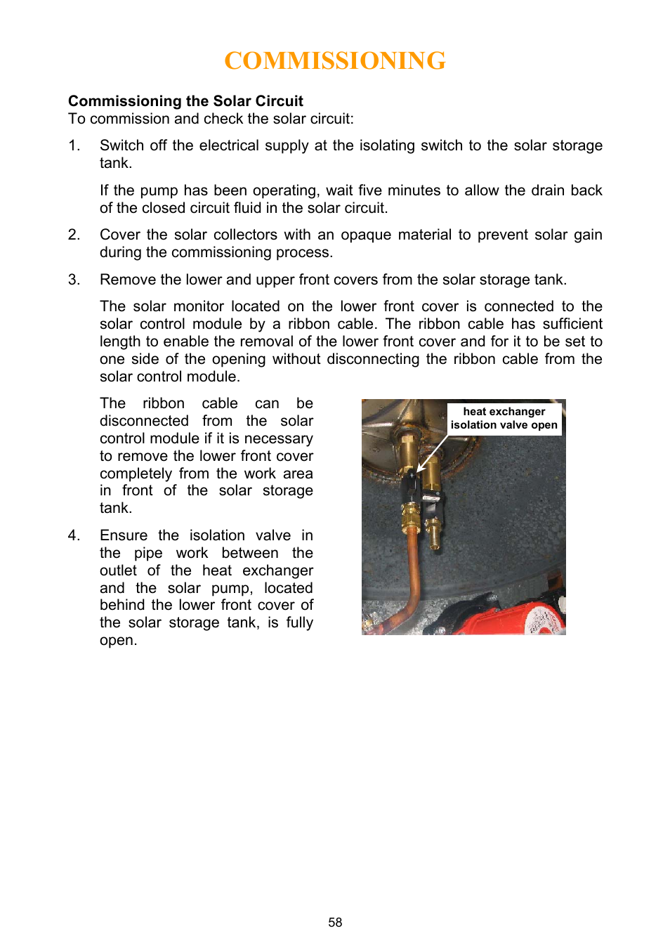 Commissioning the solar circuit, Step 4 of, Commissioning | Rheem Water Heater User Manual | Page 58 / 80