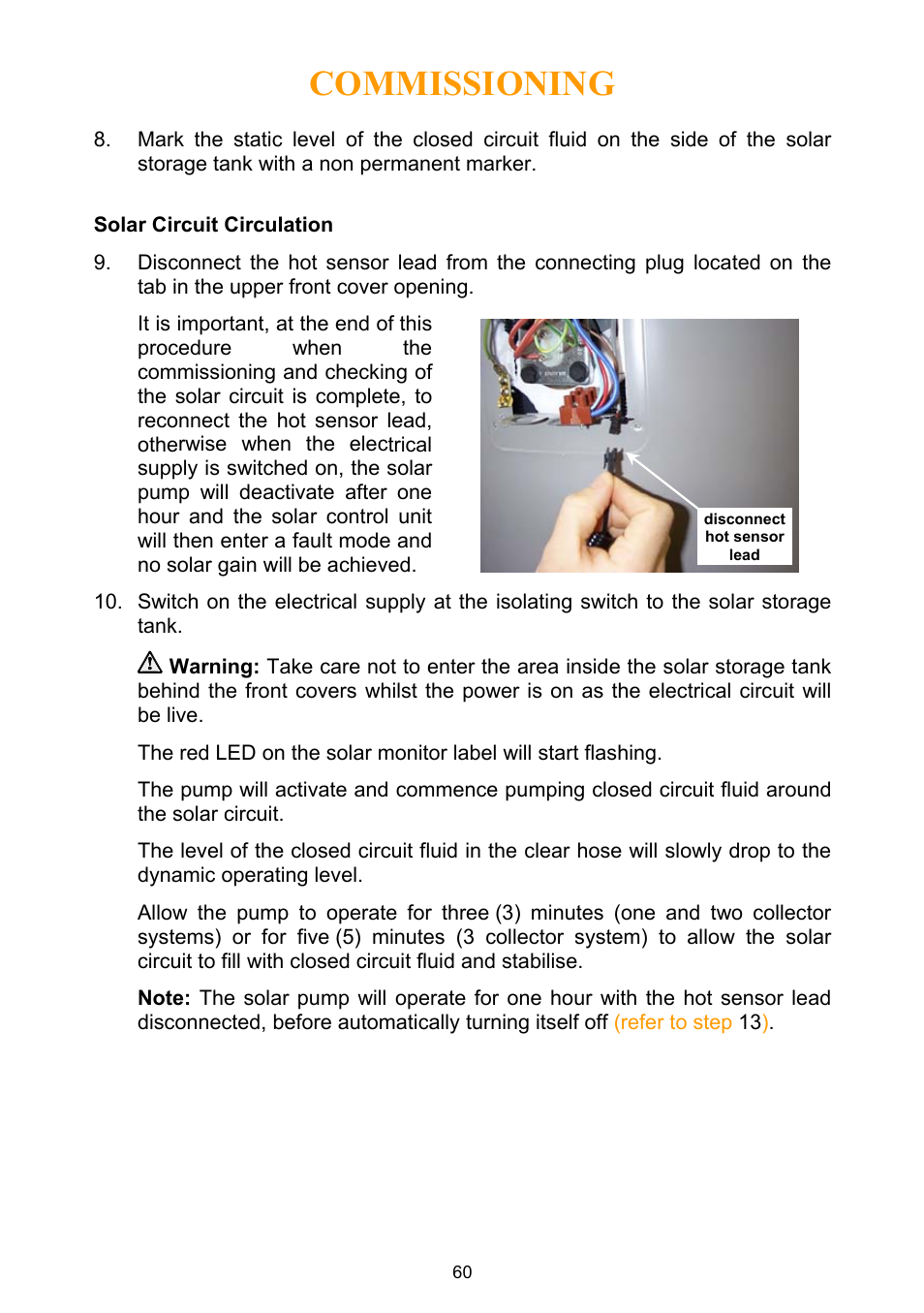 Solar circuit circulation, Commissioning | Rheem Water Heater User Manual | Page 60 / 80