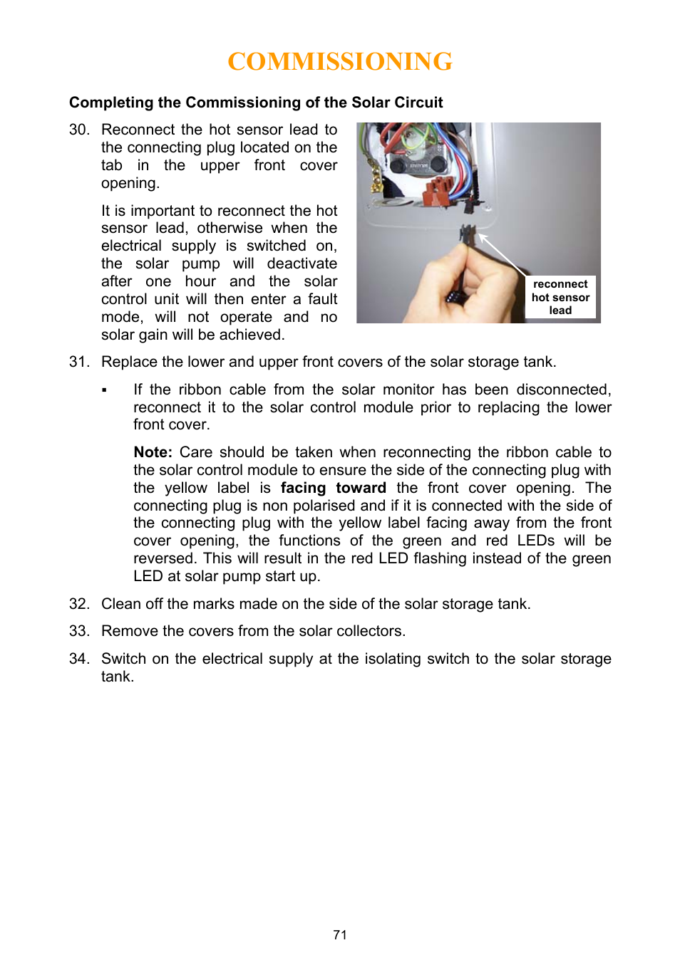 Completing the commissioning of the solar circuit, Commissioning | Rheem Water Heater User Manual | Page 71 / 80