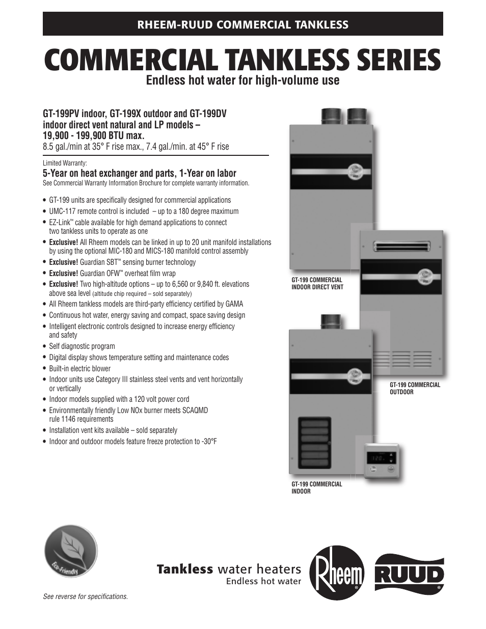 Rheem GT-199PV User Manual | 4 pages