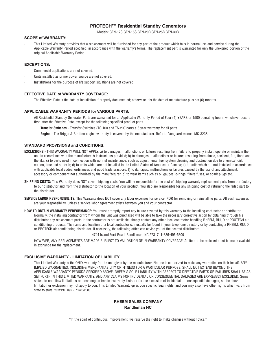 Rheem GEN12S User Manual | 1 page