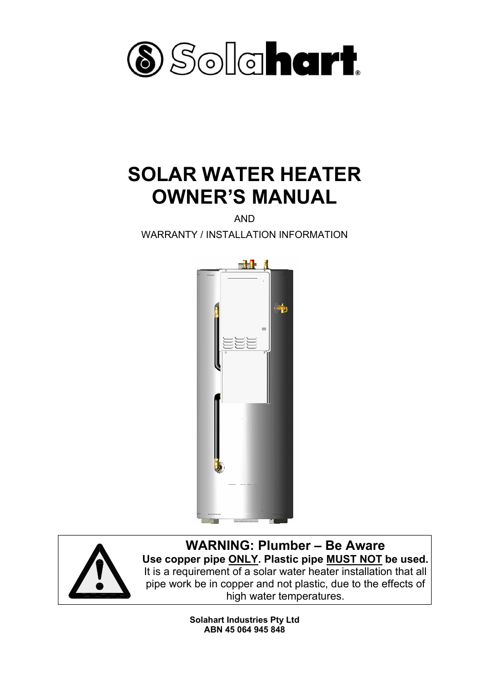 Rheem GAS BOOSTED SOLAR WATER HEATER User Manual | 56 pages