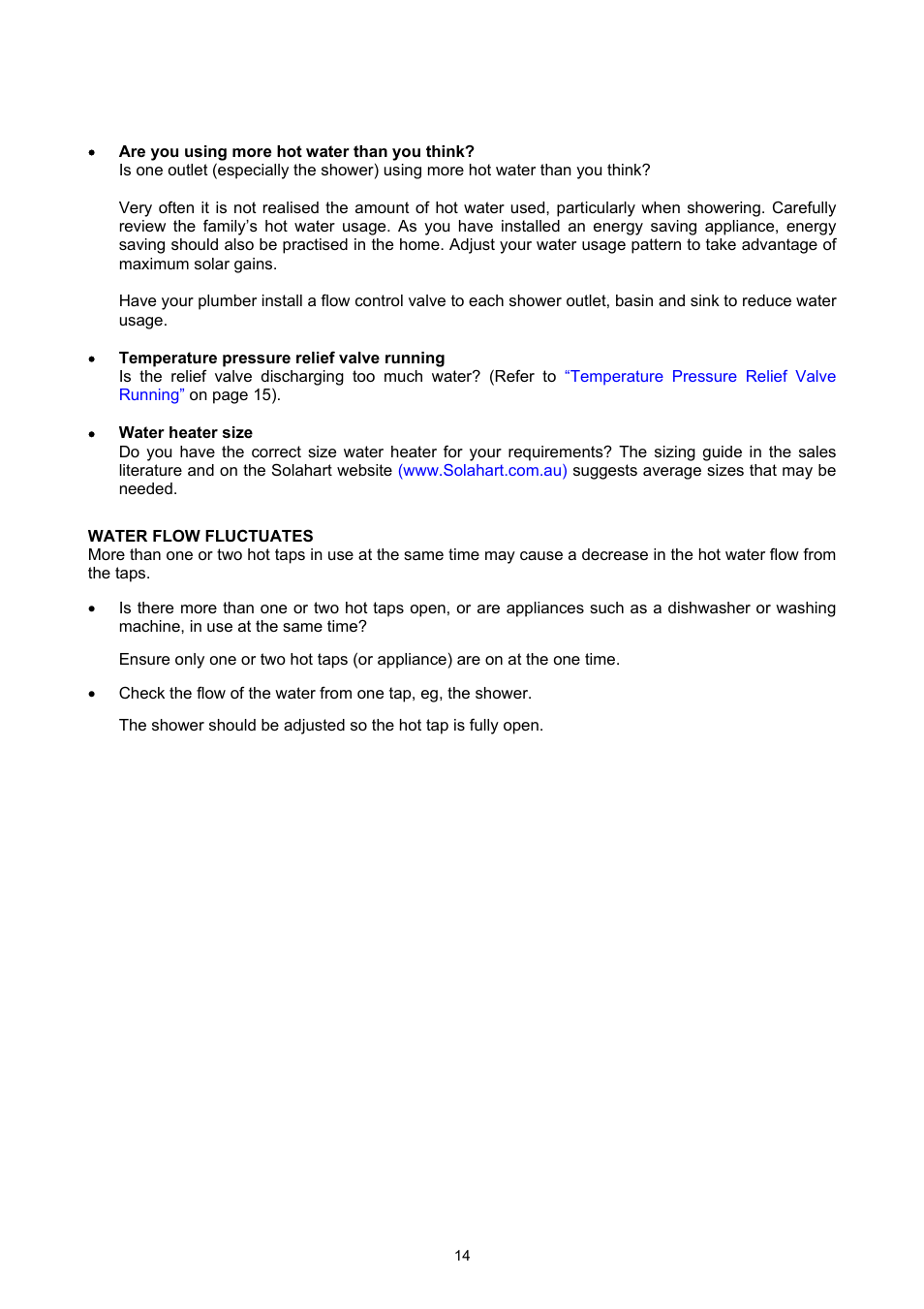 Water flow fluctuates, Save a service call | Rheem GAS BOOSTED SOLAR WATER HEATER User Manual | Page 14 / 56