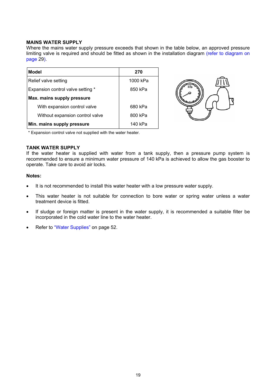 Mains water supply, Tank water supply, 19, a | E 19), Installation – solar storage tank | Rheem GAS BOOSTED SOLAR WATER HEATER User Manual | Page 19 / 56