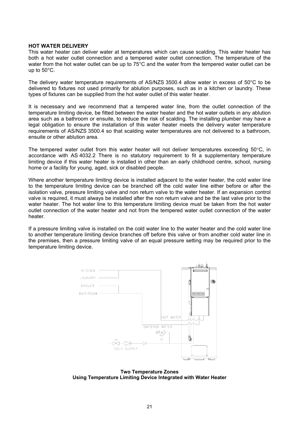 Hot water delivery, Installation – solar storage tank | Rheem GAS BOOSTED SOLAR WATER HEATER User Manual | Page 21 / 56